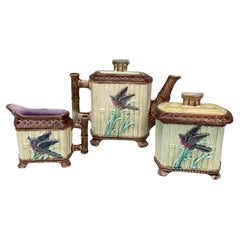 English Majolica Tea Set Bamboo & Birds Circa 1890