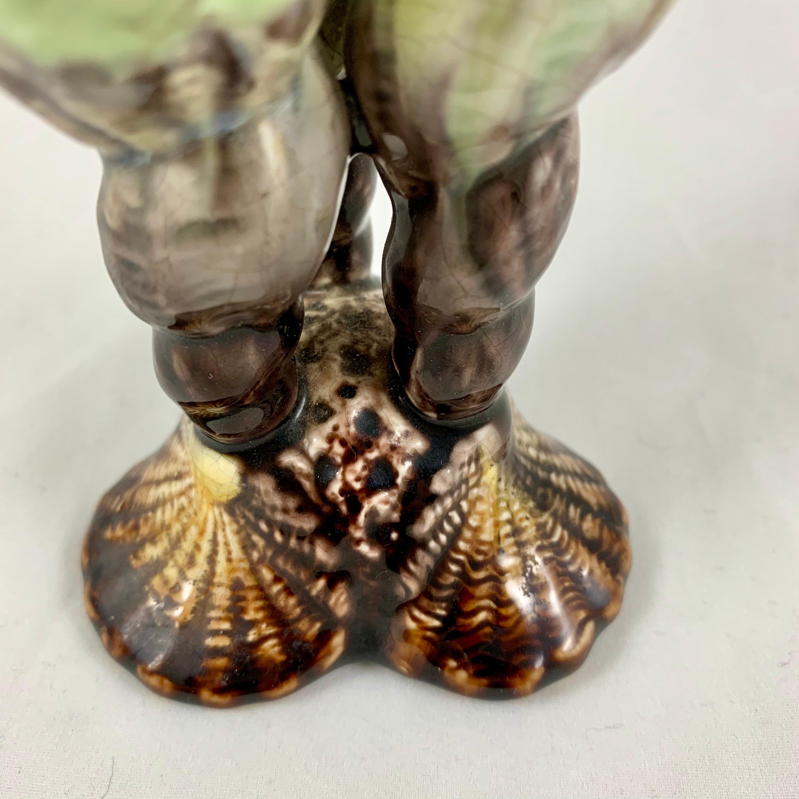 English Majolica Tri-Form Spiral Seashell Cream & Gray Posy Bud Vase, circa 1875 1