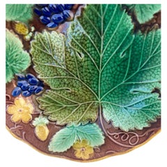English Majolica Vine & Strawberries Plate, circa 1880