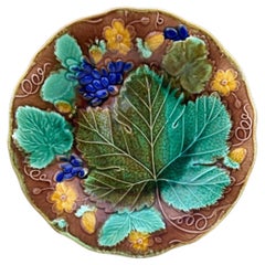 English Majolica Vine & Strawberries Plate, circa 1880