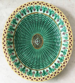 English Majolica Wicker and Ivy Leaves Platter Wedgwood