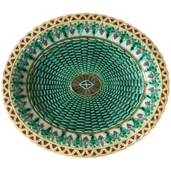 Antique English Majolica Wicker and Ivy Leaves Platter Wedgwood