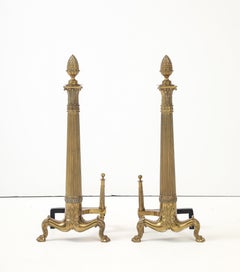 English Manor NeoClassical Brass Andirons