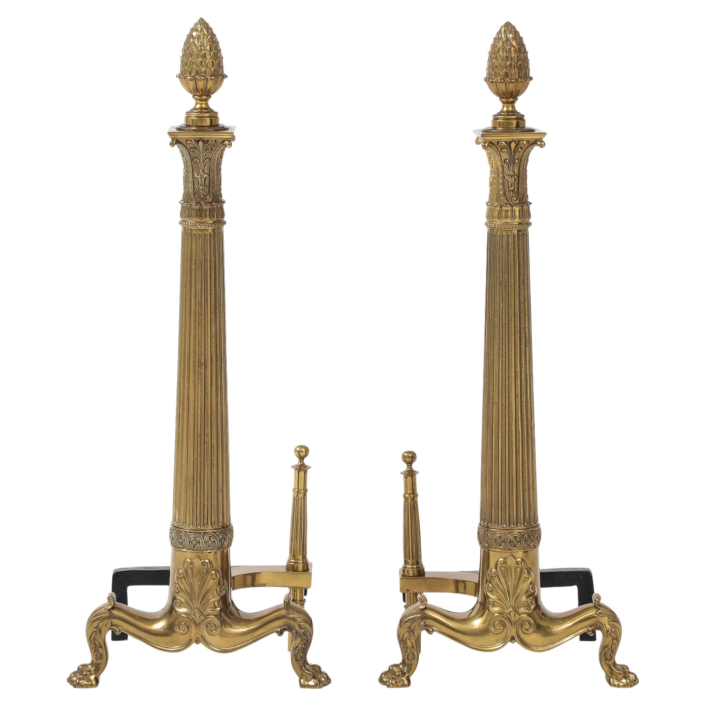 English Manor NeoClassical Brass Andirons