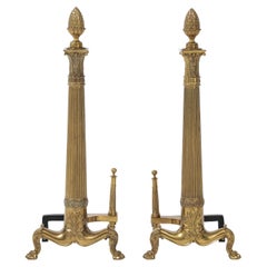 Andirones de latón neoclásicos de la mansión inglesa