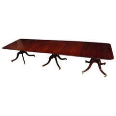 English Mansion Antique Mahogany Large 3 Pillar Dining Table