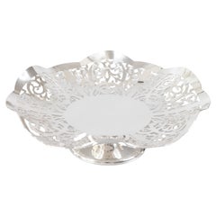 English Mappin & Webb Silver Plate Reticulated Pedestal Bowl Bonbon Dish