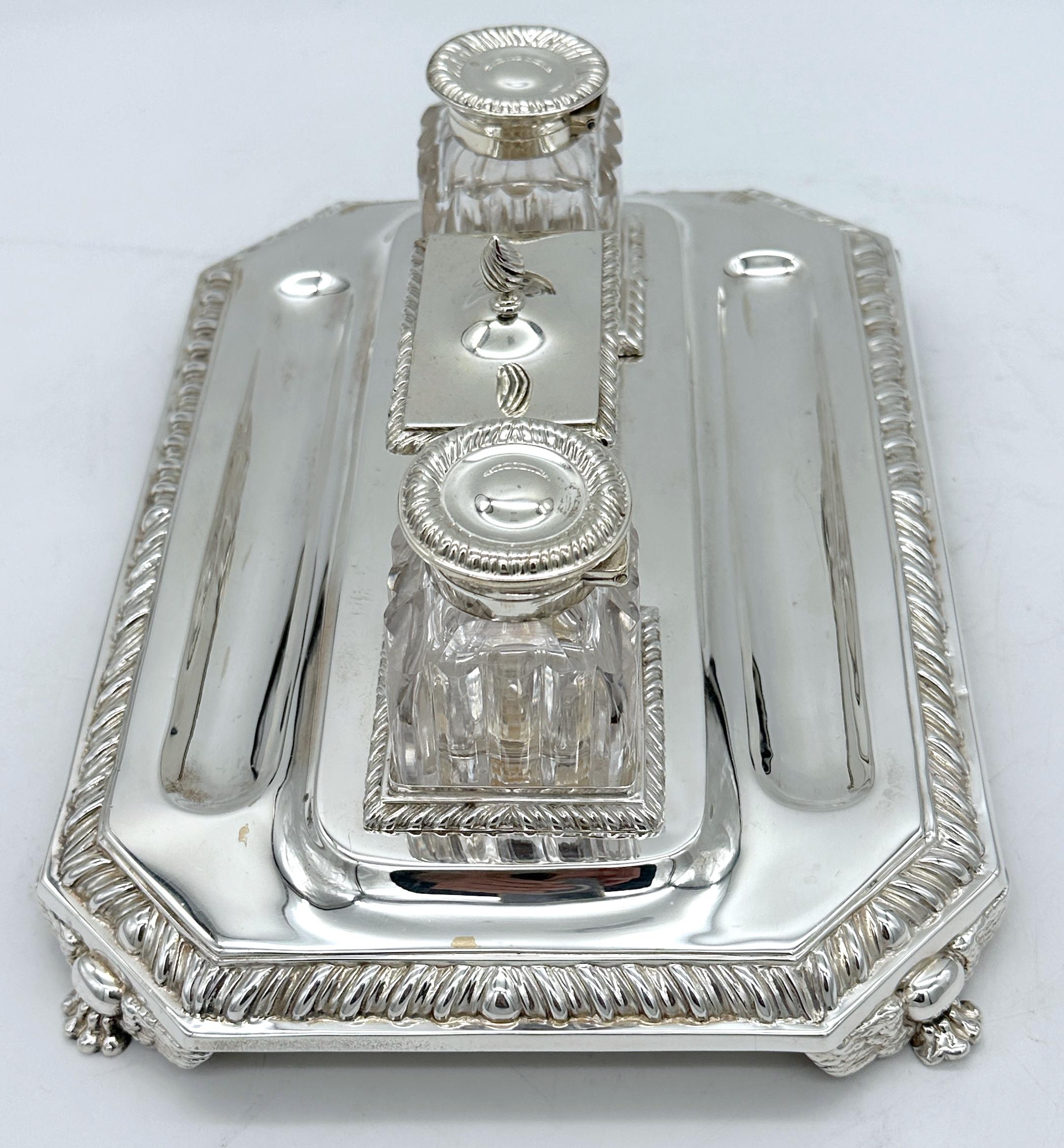 English Mappin & Webb Sterling Silver Georgian Style Double Inkwell, London 1892 For Sale 5