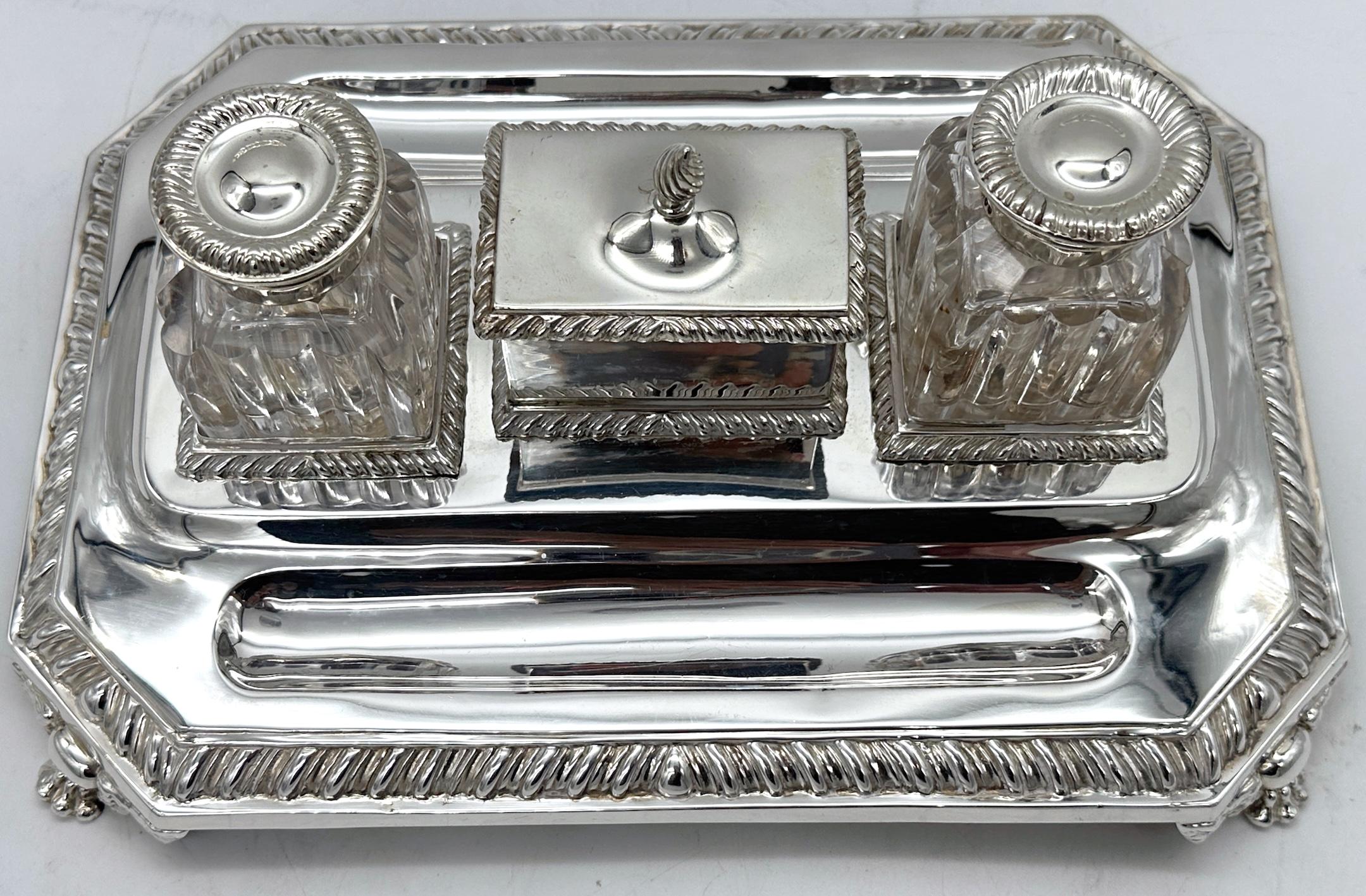 English Mappin & Webb Sterling Silver Georgian Style Double Inkwell, London 1892 For Sale 6