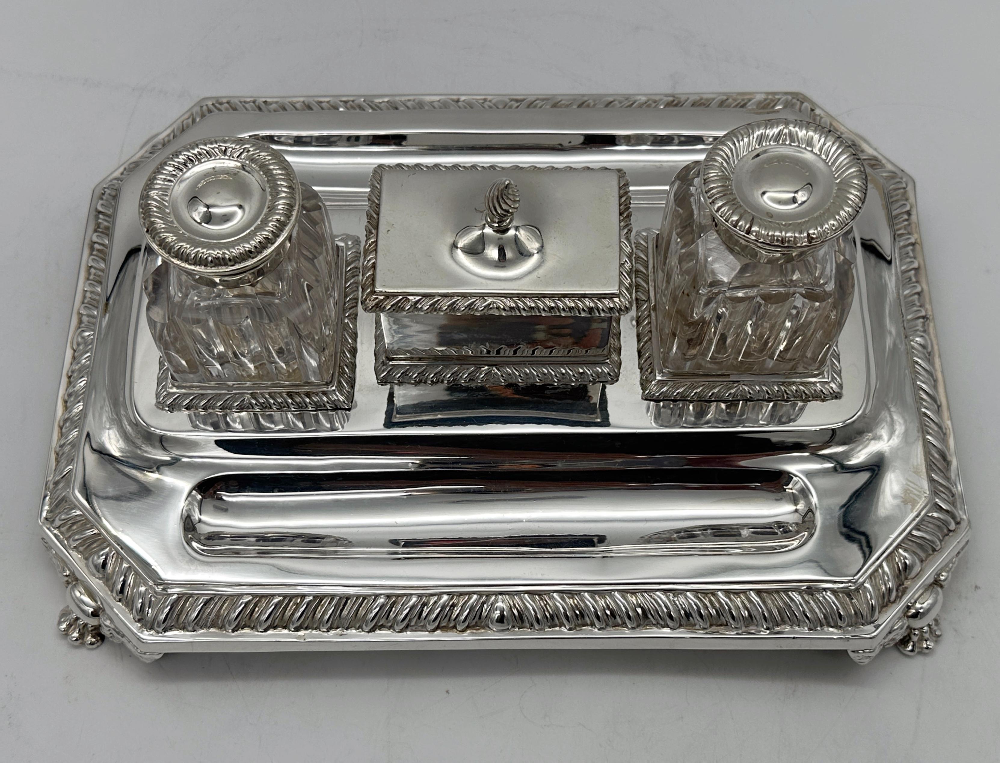 English Mappin & Webb Sterling Silver Georgian Style Double Inkwell, London 1892 For Sale 7
