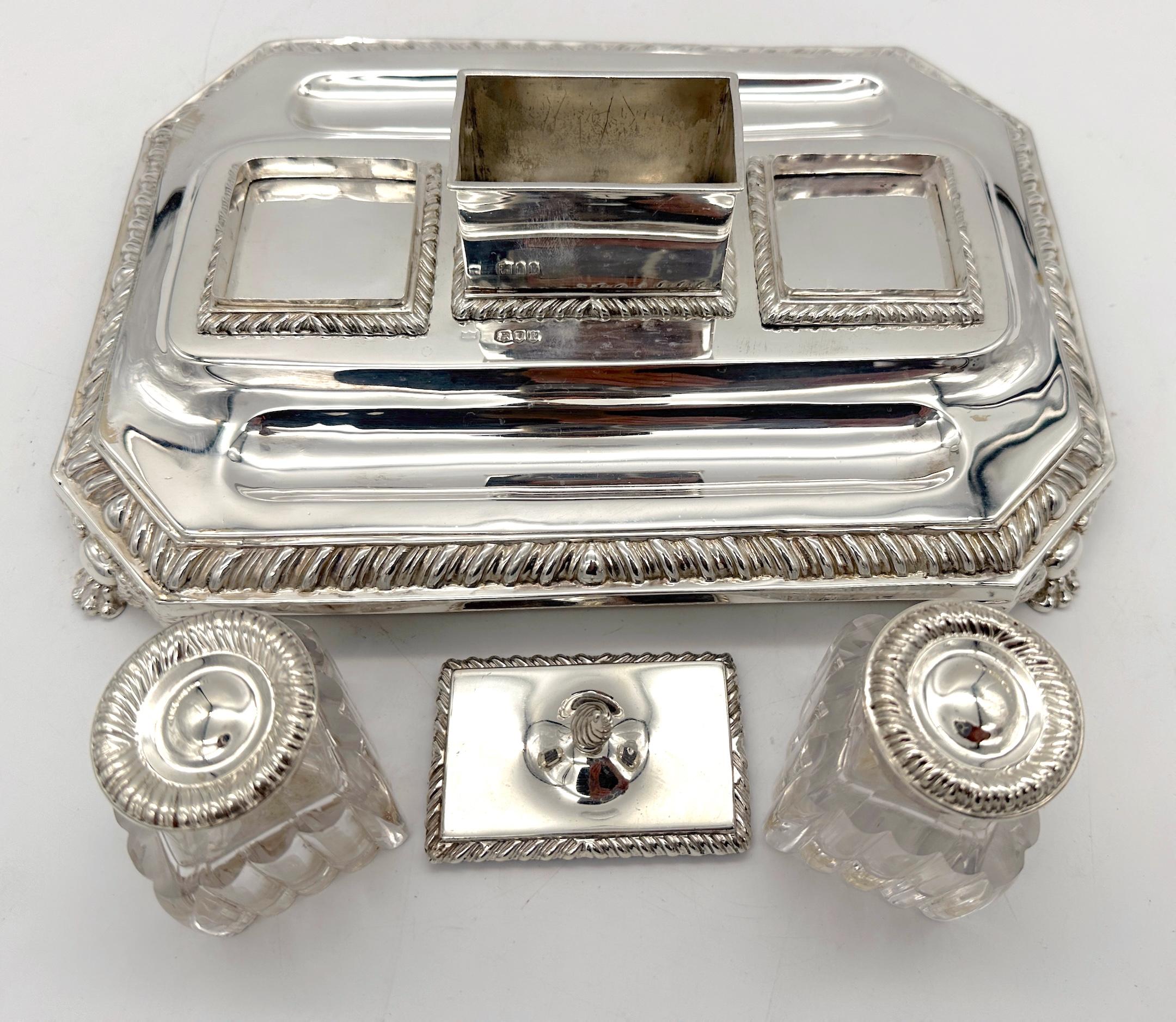 English Mappin & Webb Sterling Silver Georgian Style Double Inkwell, London 1892 For Sale 2