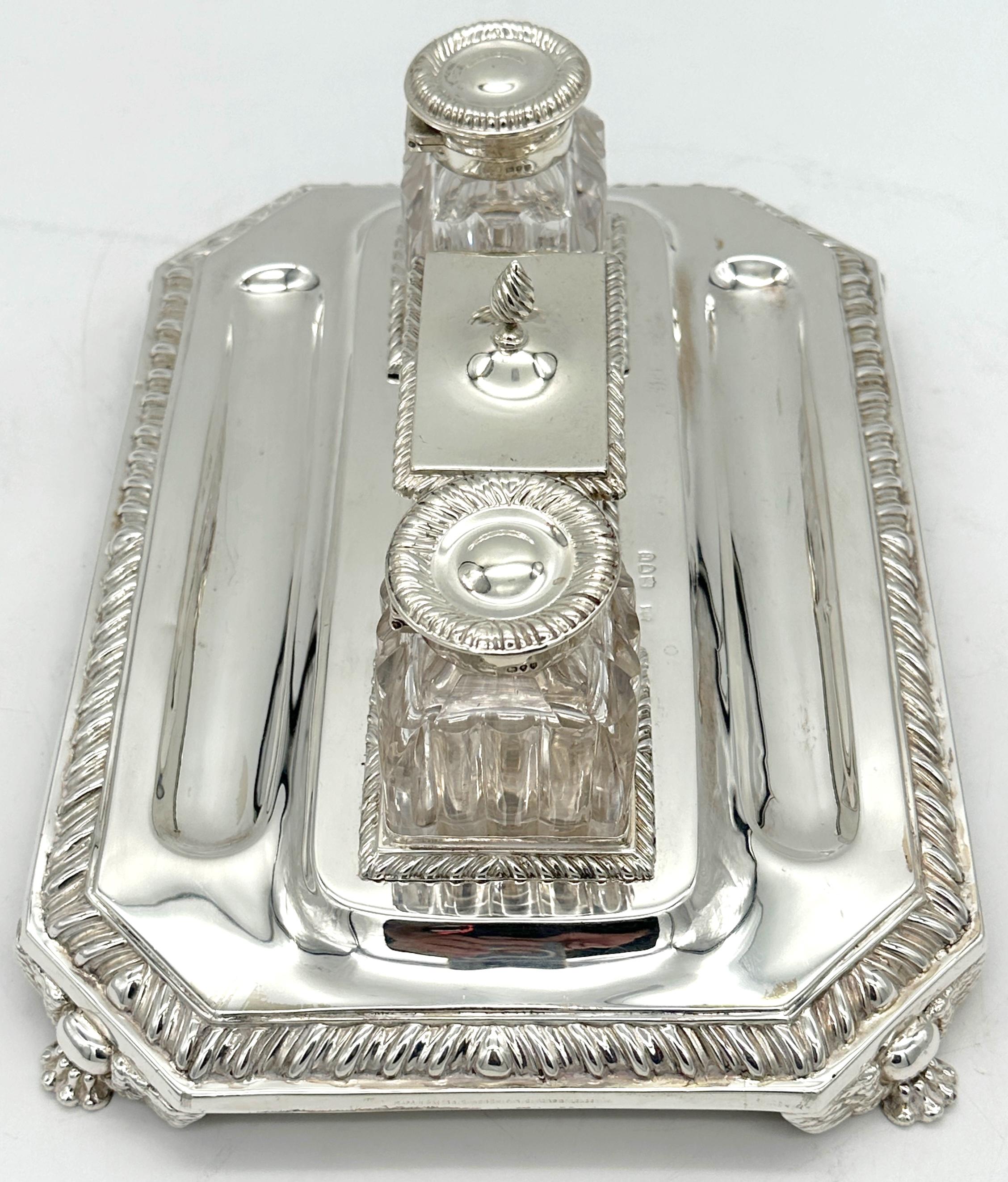 English Mappin & Webb Sterling Silver Georgian Style Double Inkwell, London 1892 For Sale 3