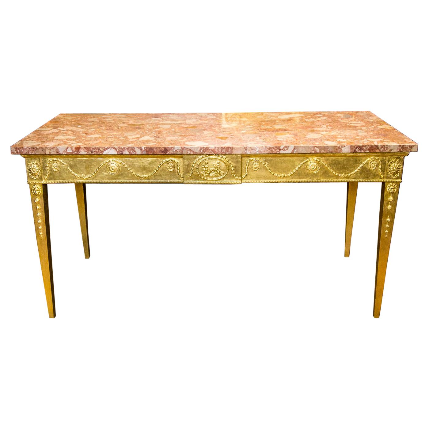 English Marble Gilt Console Table For Sale