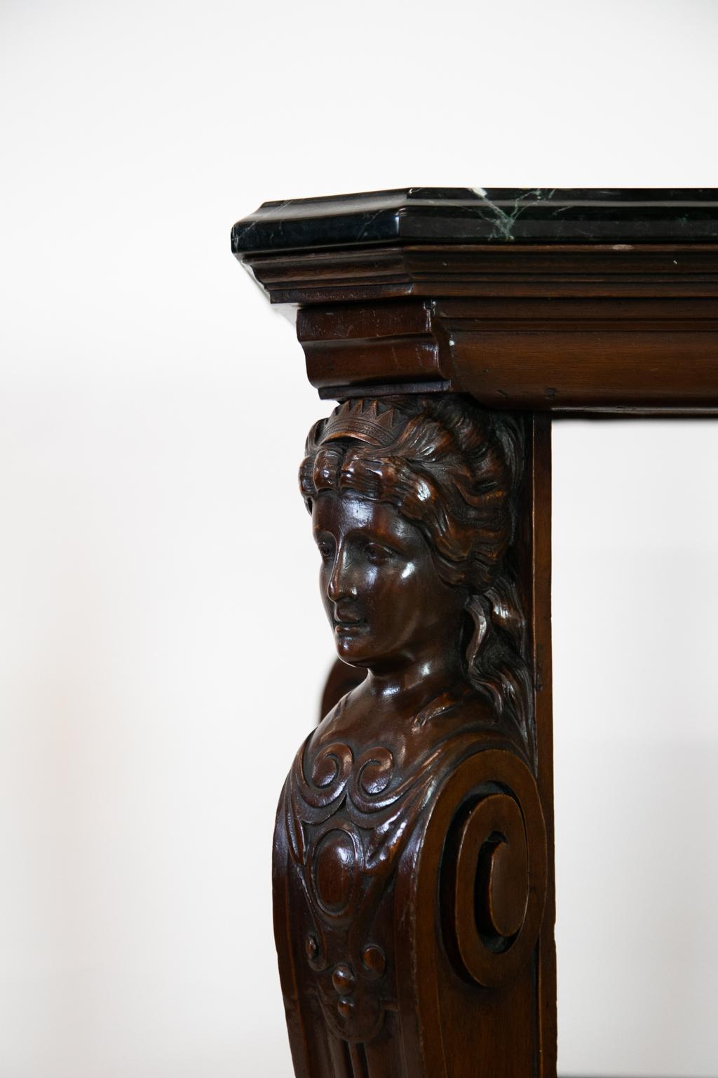 Hand-Carved English Marble-Top Center Table