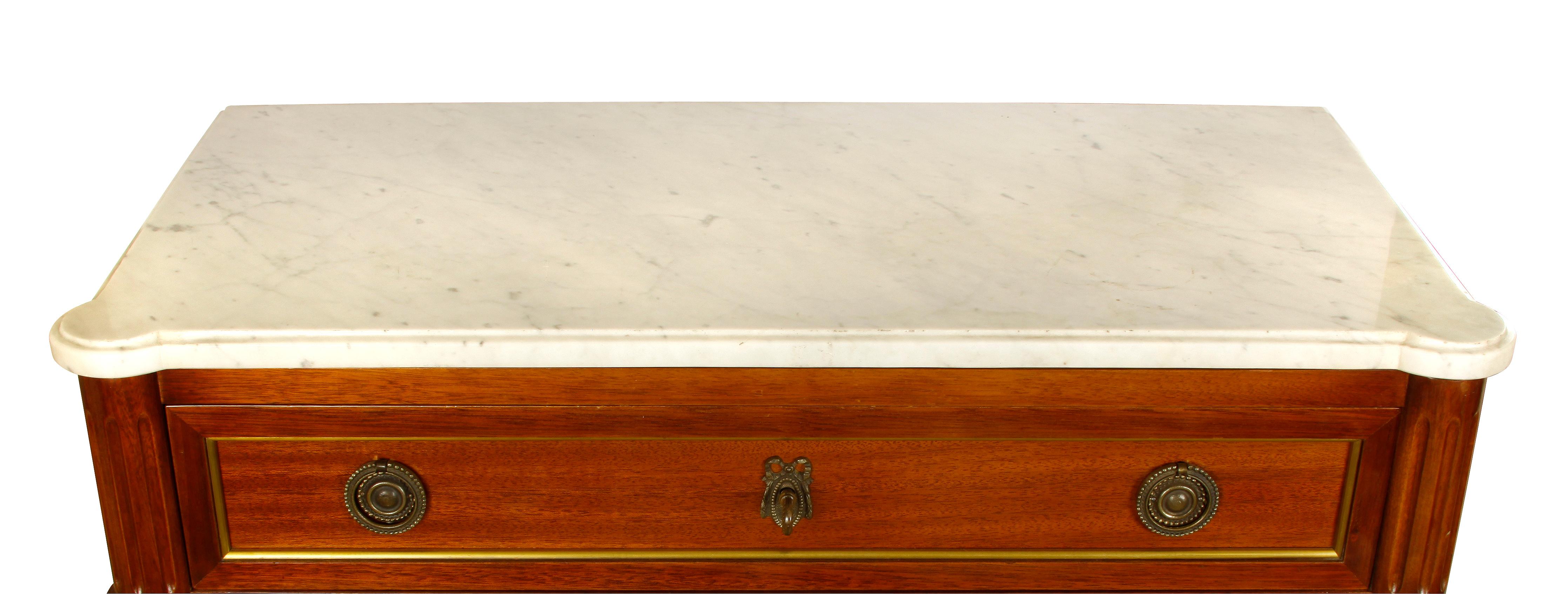 English Louis XVI Style Marble Top Semanier with Brass Fittings For Sale