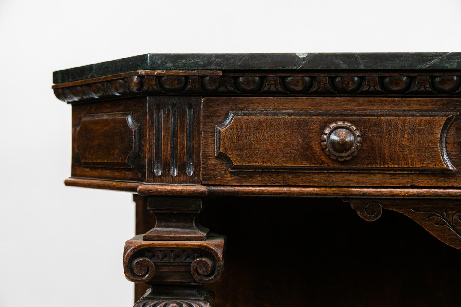 Hand-Carved English Marble Top Console Table For Sale