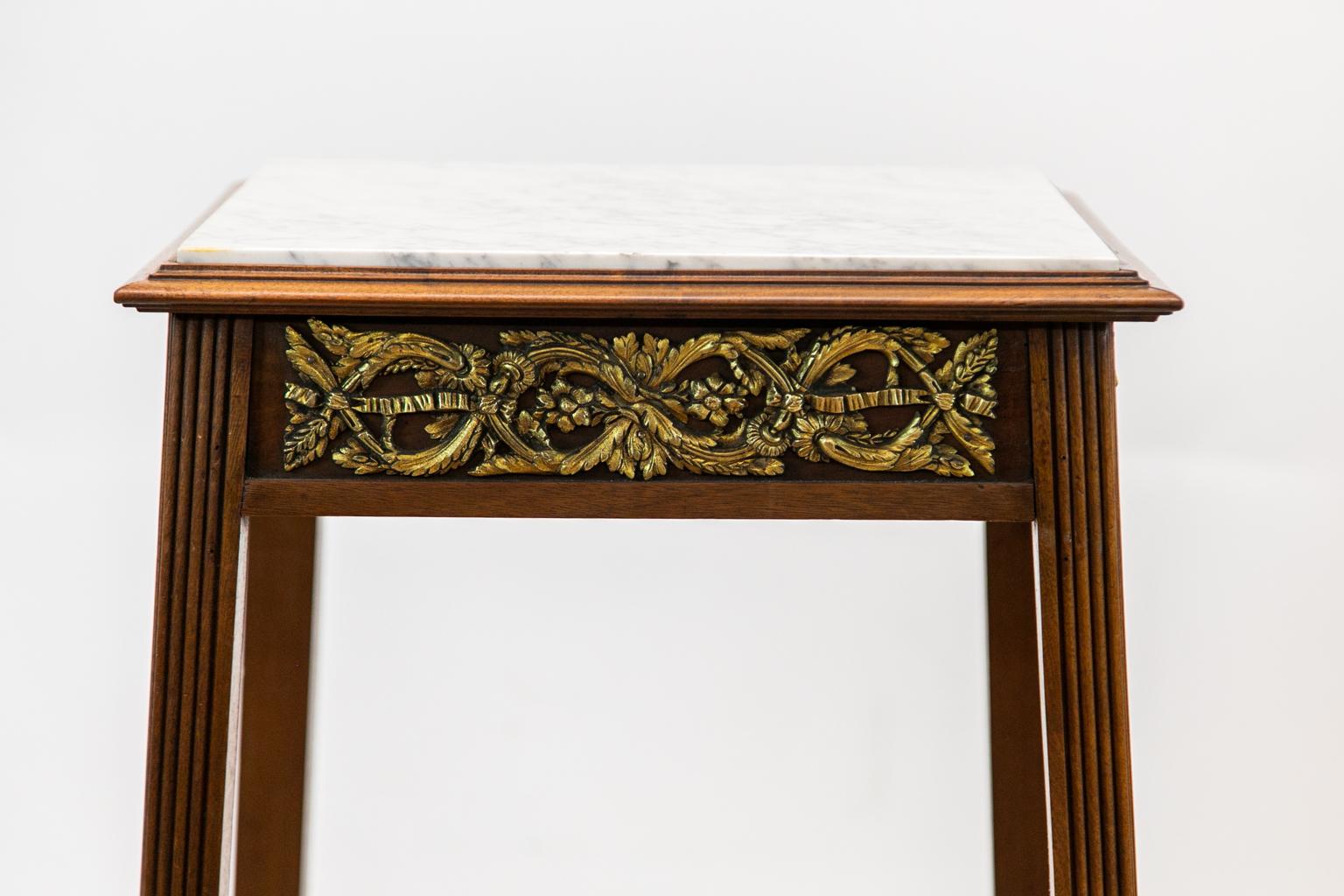 Mahogany English Marble-Top Double Tiered Stand For Sale