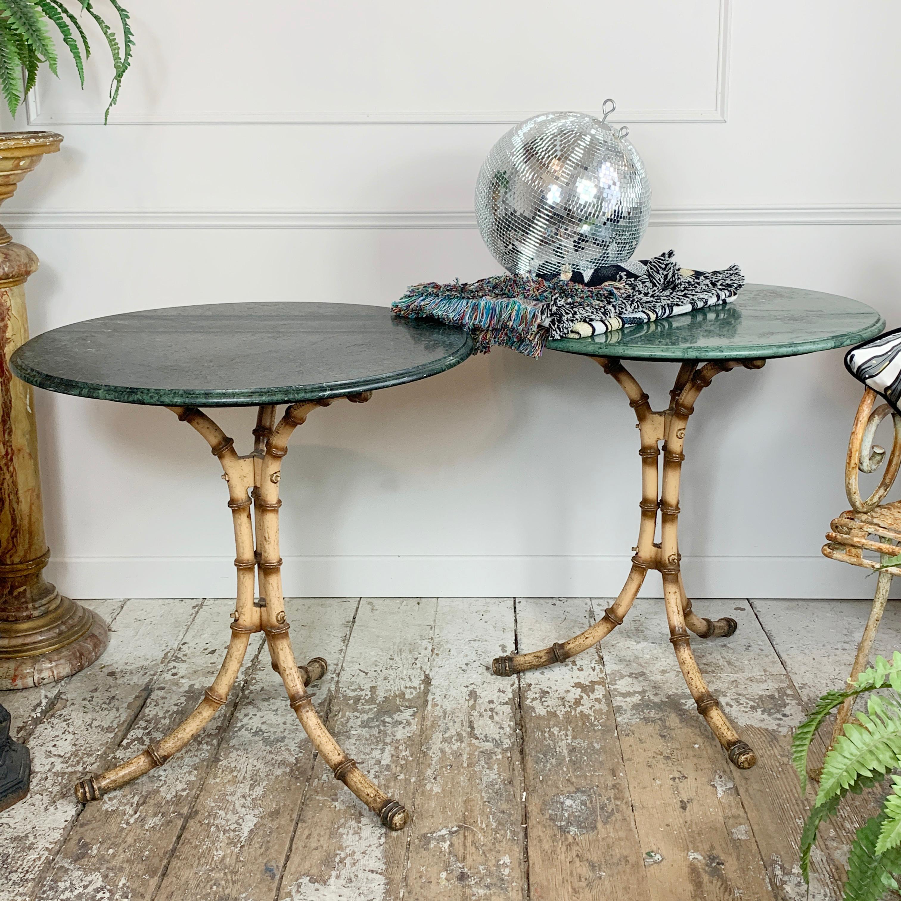 English Green Marble Faux Bamboo Café Table, Early 20th C For Sale 1