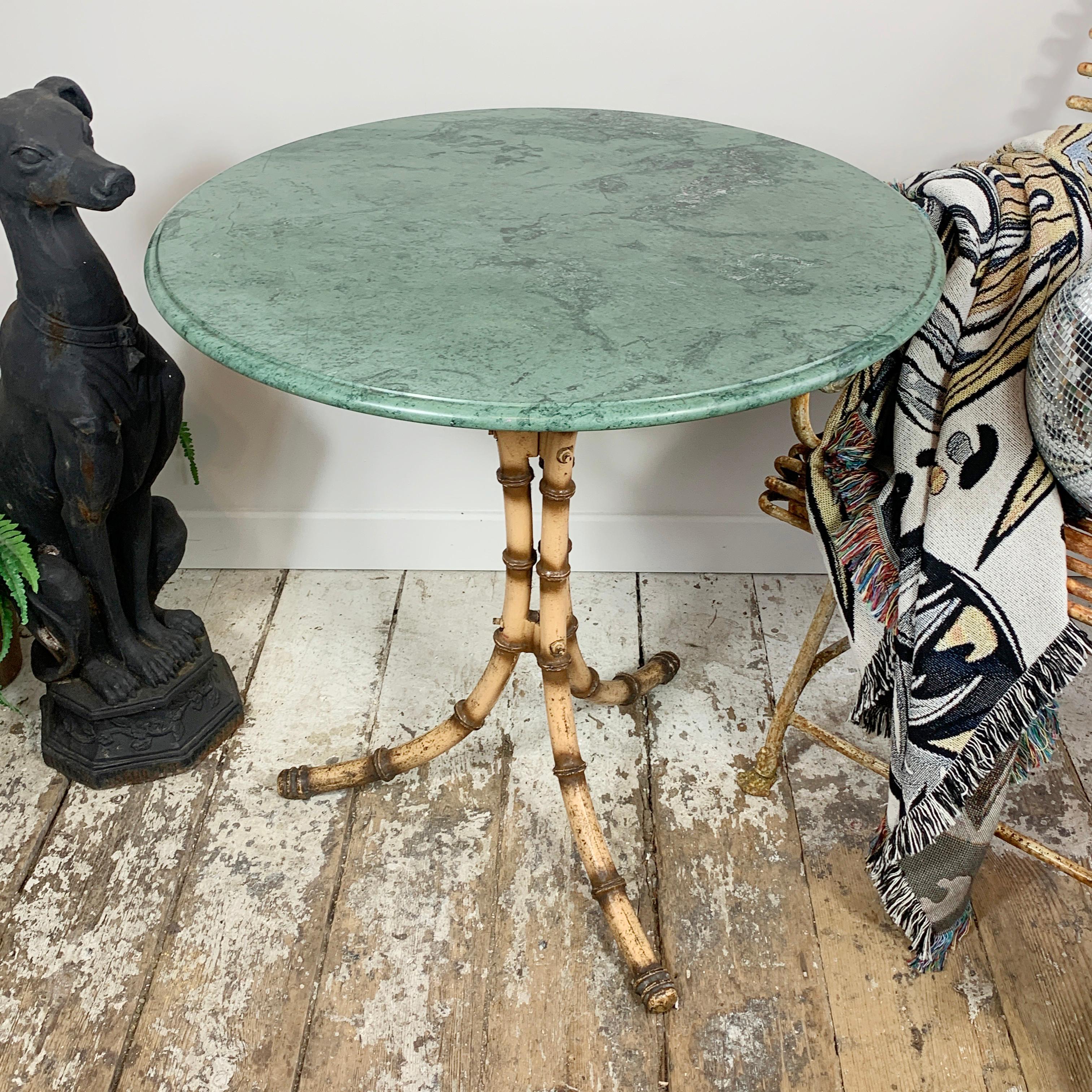 Regency English Green Marble Faux Bamboo Café Table, Early 20th C For Sale