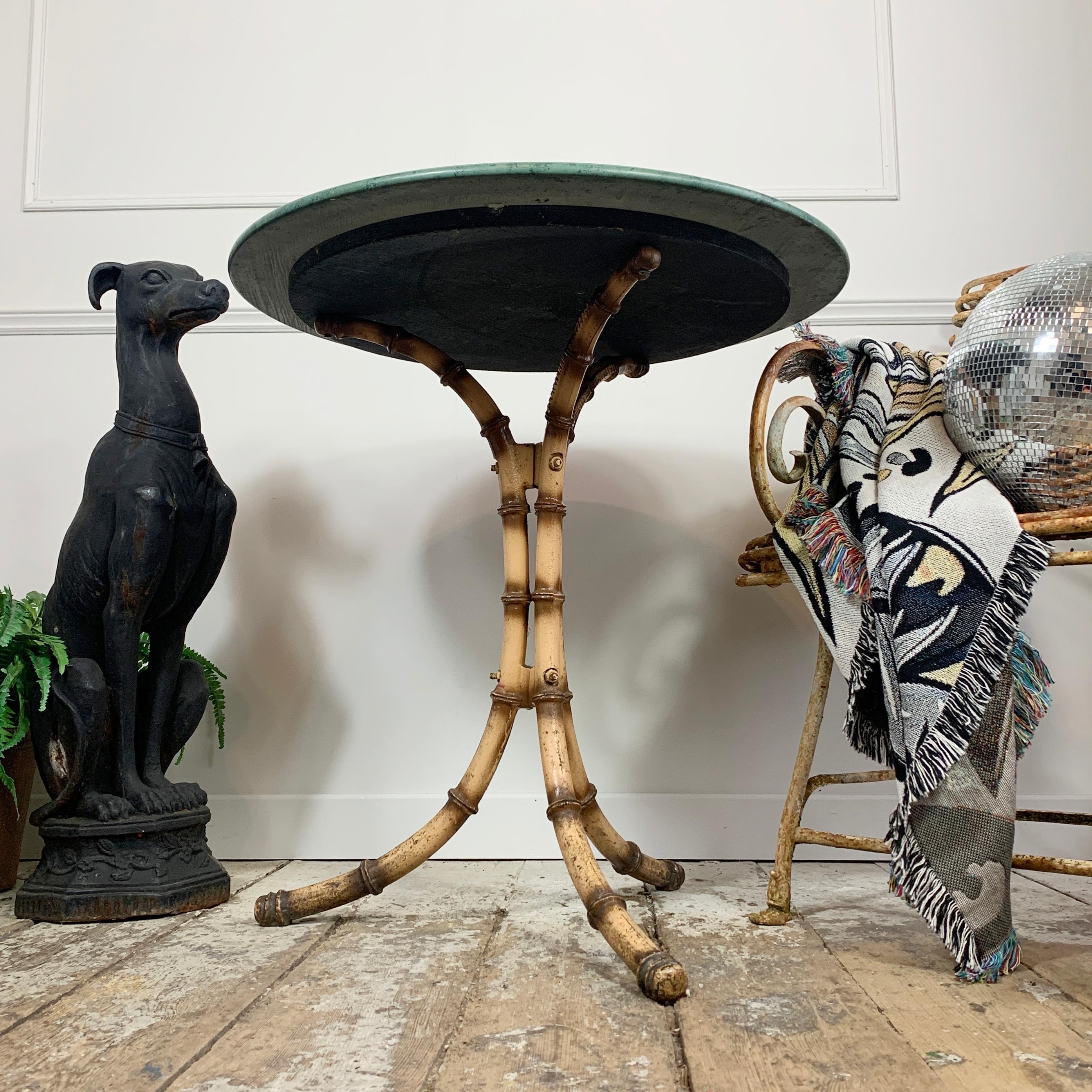 Faux Bois English Green Marble Faux Bamboo Café Table, Early 20th C For Sale
