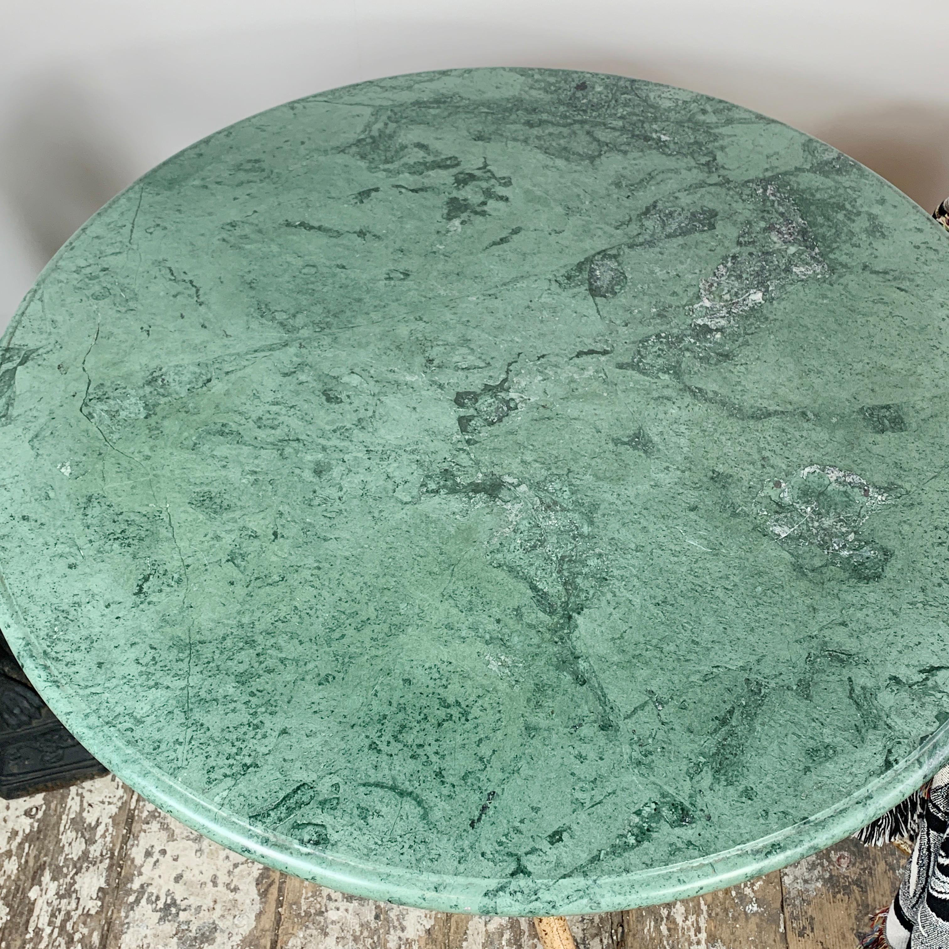Early 20th Century English Green Marble Faux Bamboo Café Table, Early 20th C For Sale