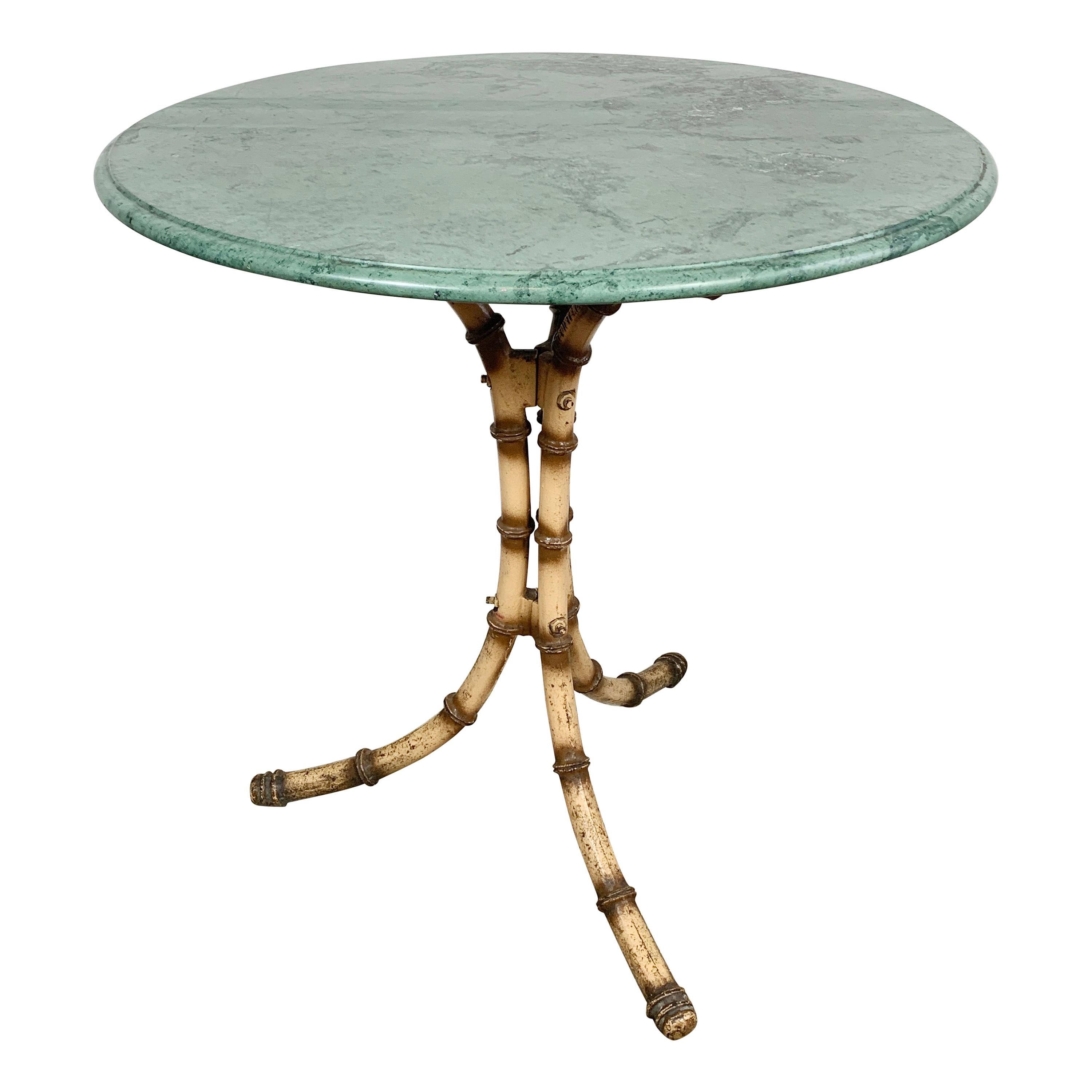 English Green Marble Faux Bamboo Café Table, Early 20th C For Sale