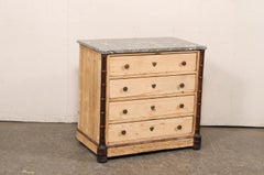 English Marble Top Four-Drawer Chest w/Faux Bamboo Trim Accents, 19th C.