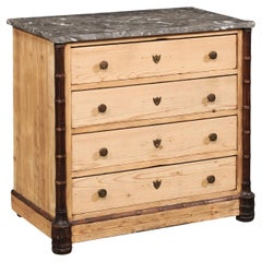 English Marble Top Four-Drawer Chest w/Faux Bamboo Trim Accents, 19th C.