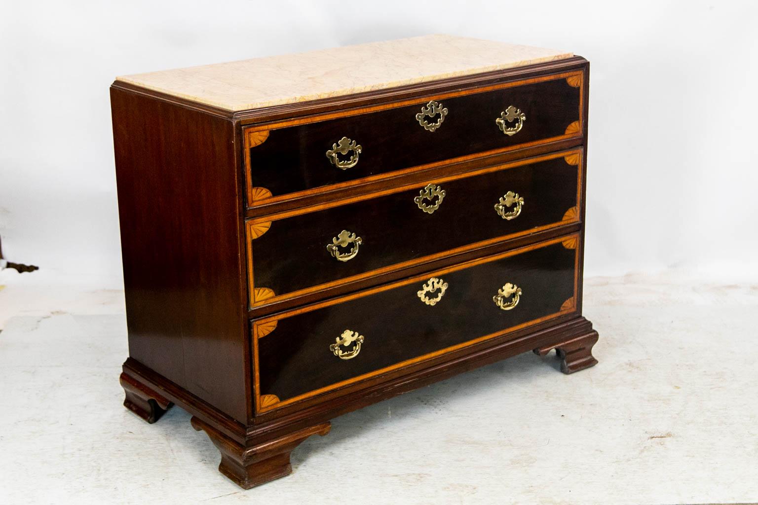 English Marble Top Inlaid Chest For Sale 1