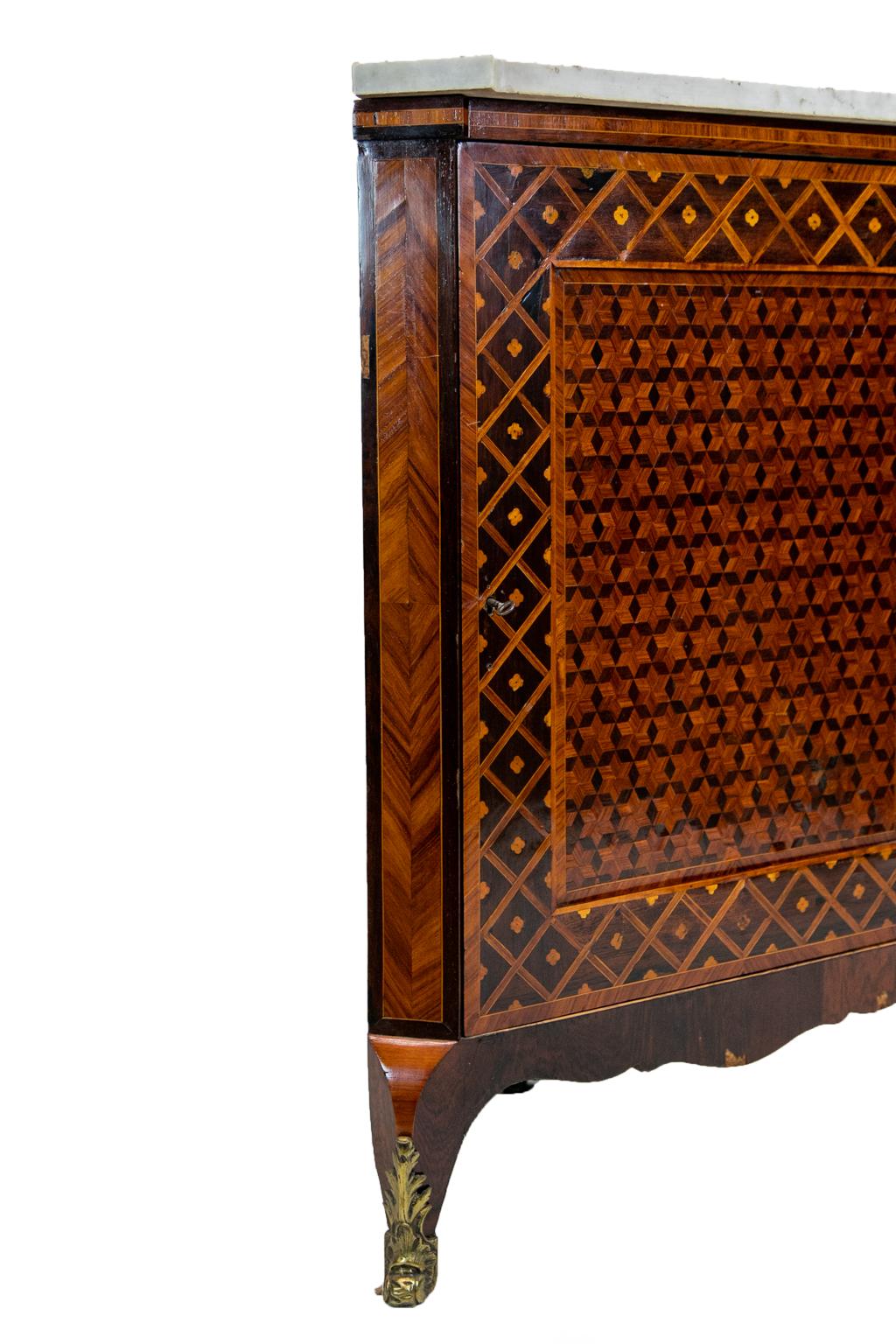 English Marble-Top Inlaid Corner Cupboard For Sale 1