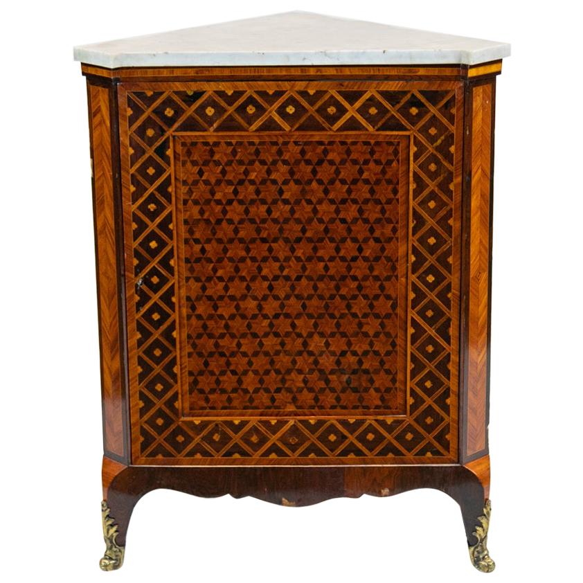 English Marble-Top Inlaid Corner Cupboard For Sale
