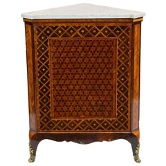 English Marble-Top Inlaid Corner Cupboard