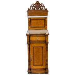 Used English Marble Top Nightstand Cabinet