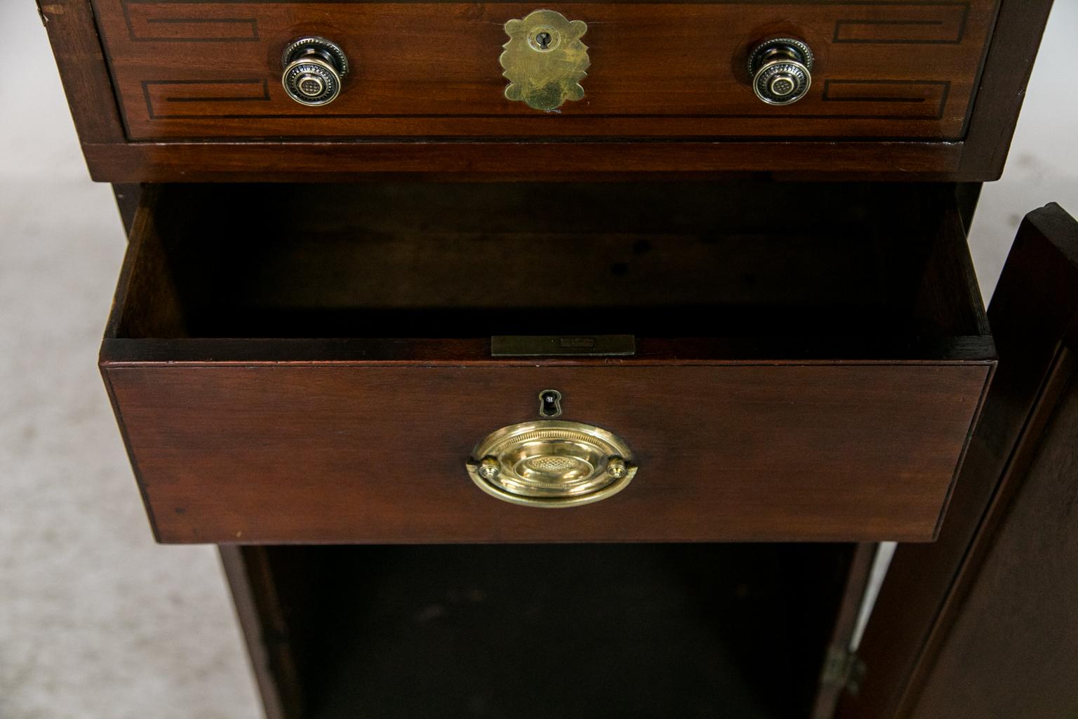 Inlay English Marble Top Silver Cabinet For Sale