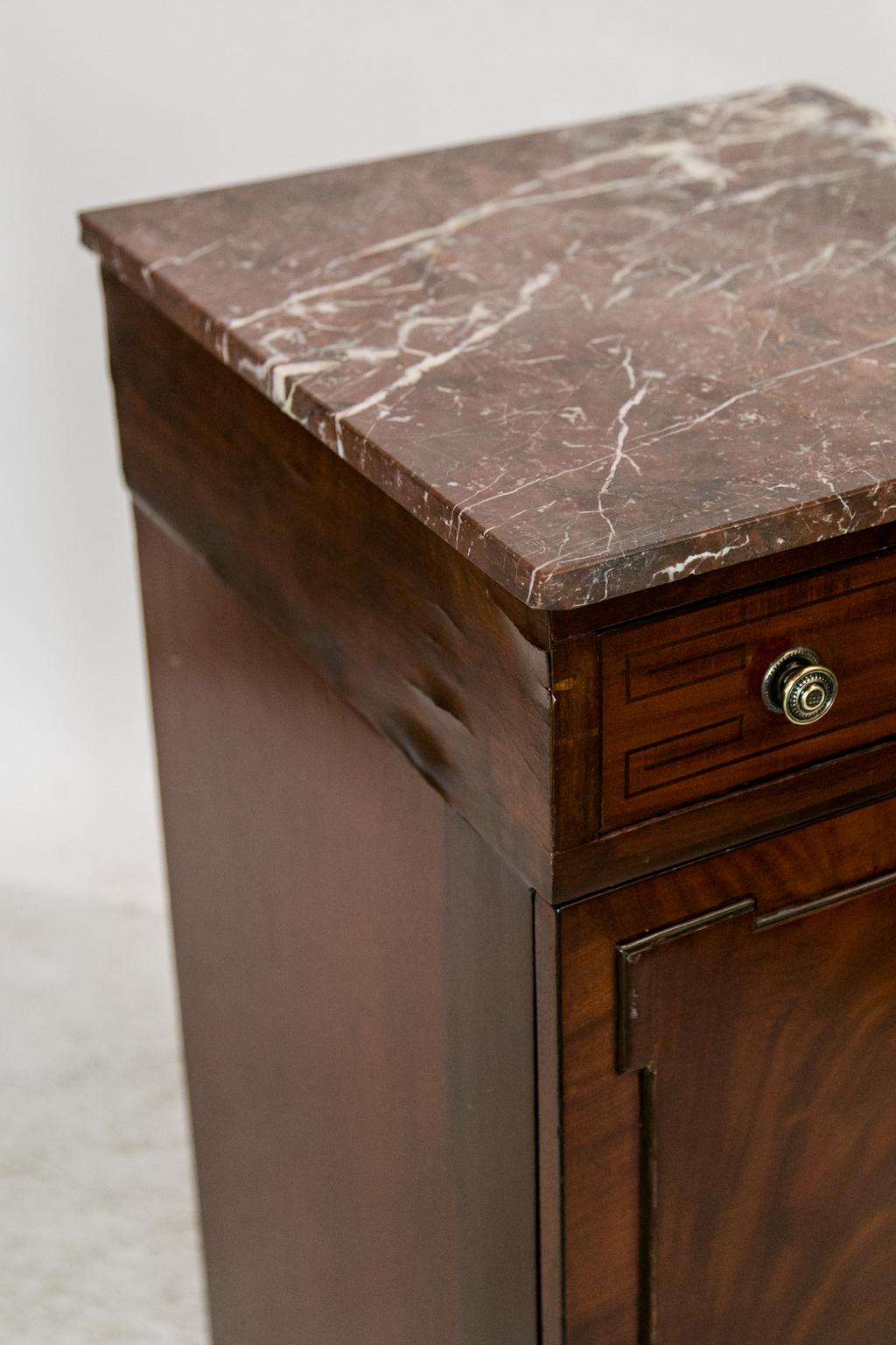 Mahogany English Marble Top Silver Cabinet For Sale