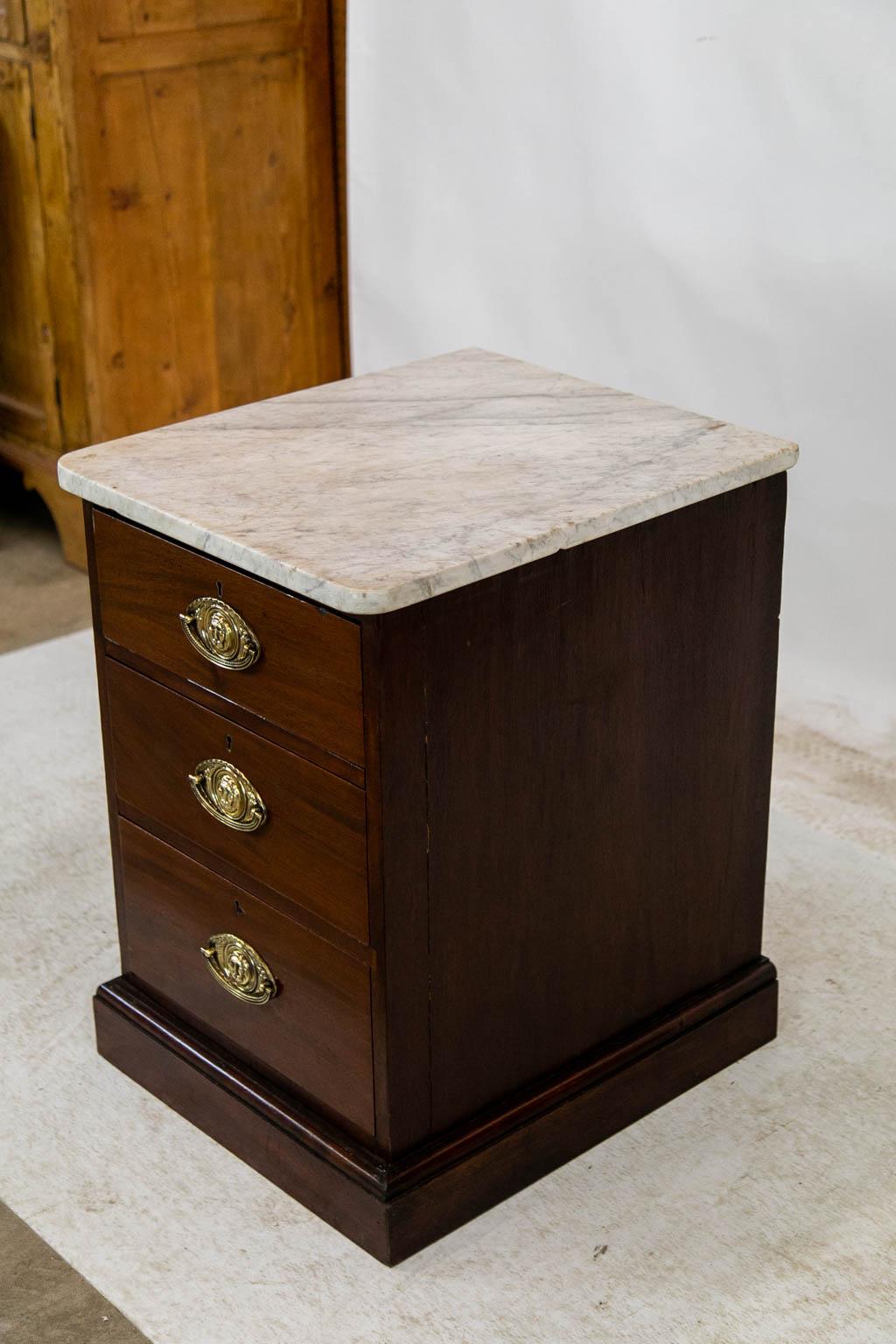 Mid-19th Century English Marble Top Three Drawer Chest For Sale