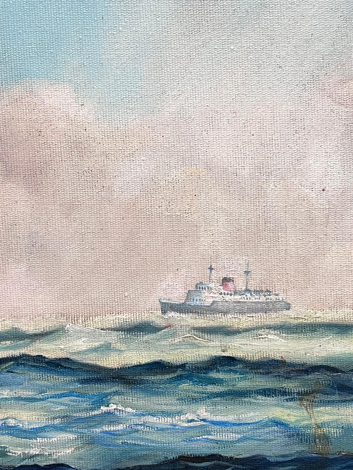 Winston Churchill Schooner Yacht at Sea Pittura ad olio su tela inglese d'epoca 2