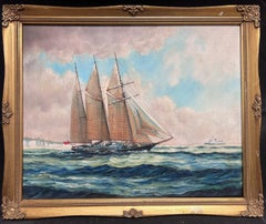 Winston Churchill Schooner Yacht at Sea Pittura ad olio su tela inglese d'epoca