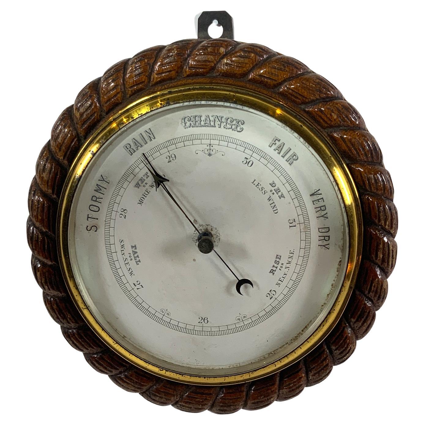 English Marine Barometer with Rope Carved Case For Sale