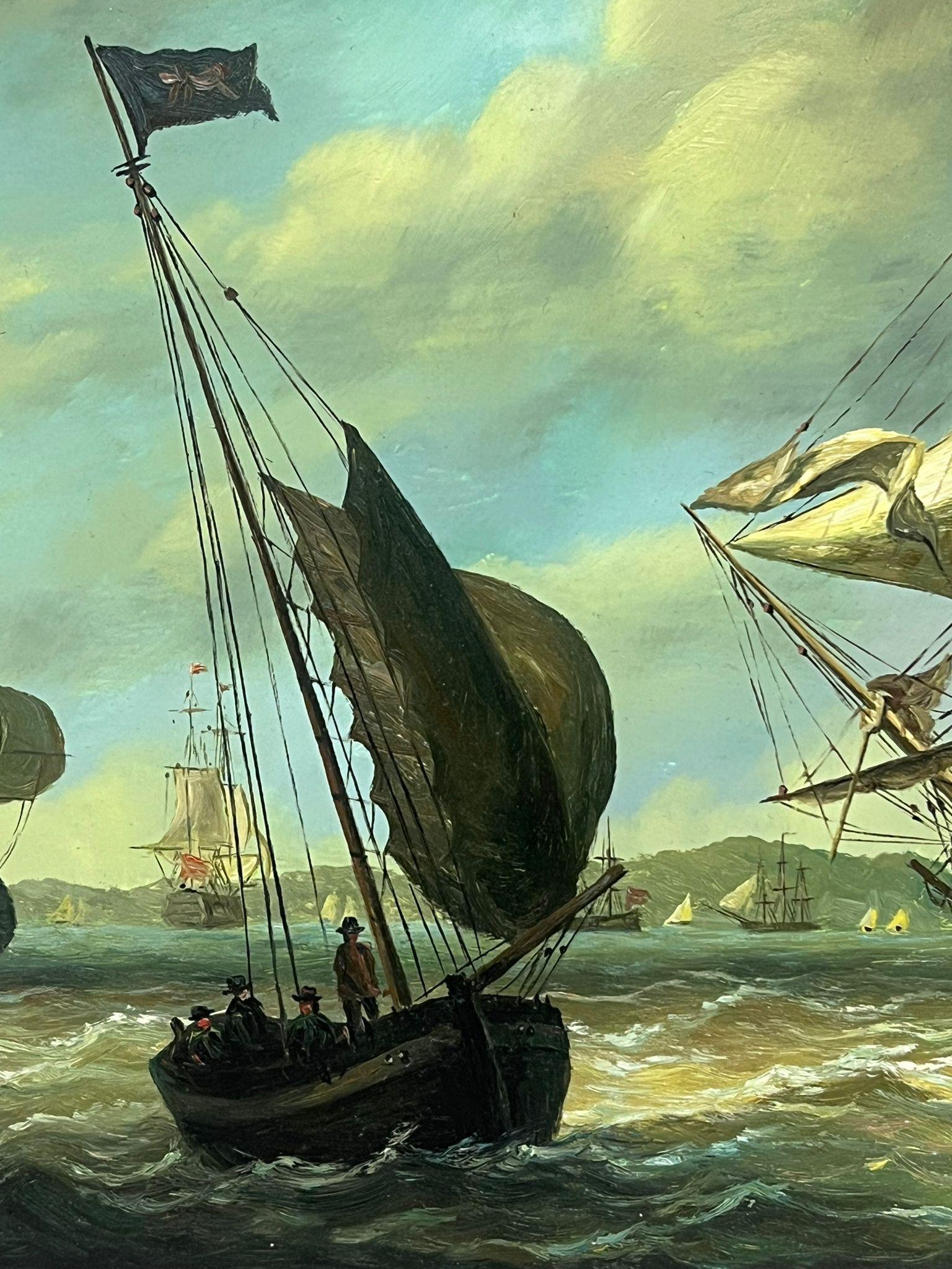 Clásico óleo marino inglés Grandes veleros en mar agitado frente a la costa - Painting Escuela inglesa de English Marine Oil 
