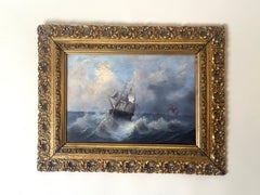 English Marine Painting c.1880 in the Tradition of Thomas Luny, Gilt Frame