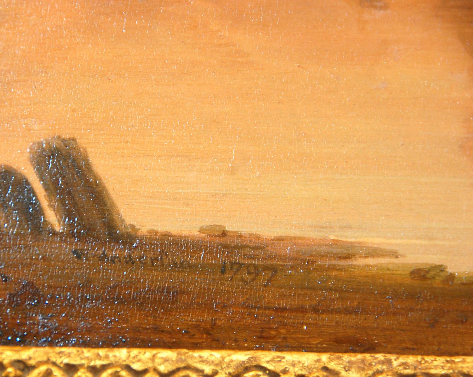 English original oil painting on board of a Dutch coastal scene 