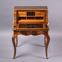 English Marquetry Inlaid Bureau De Dame