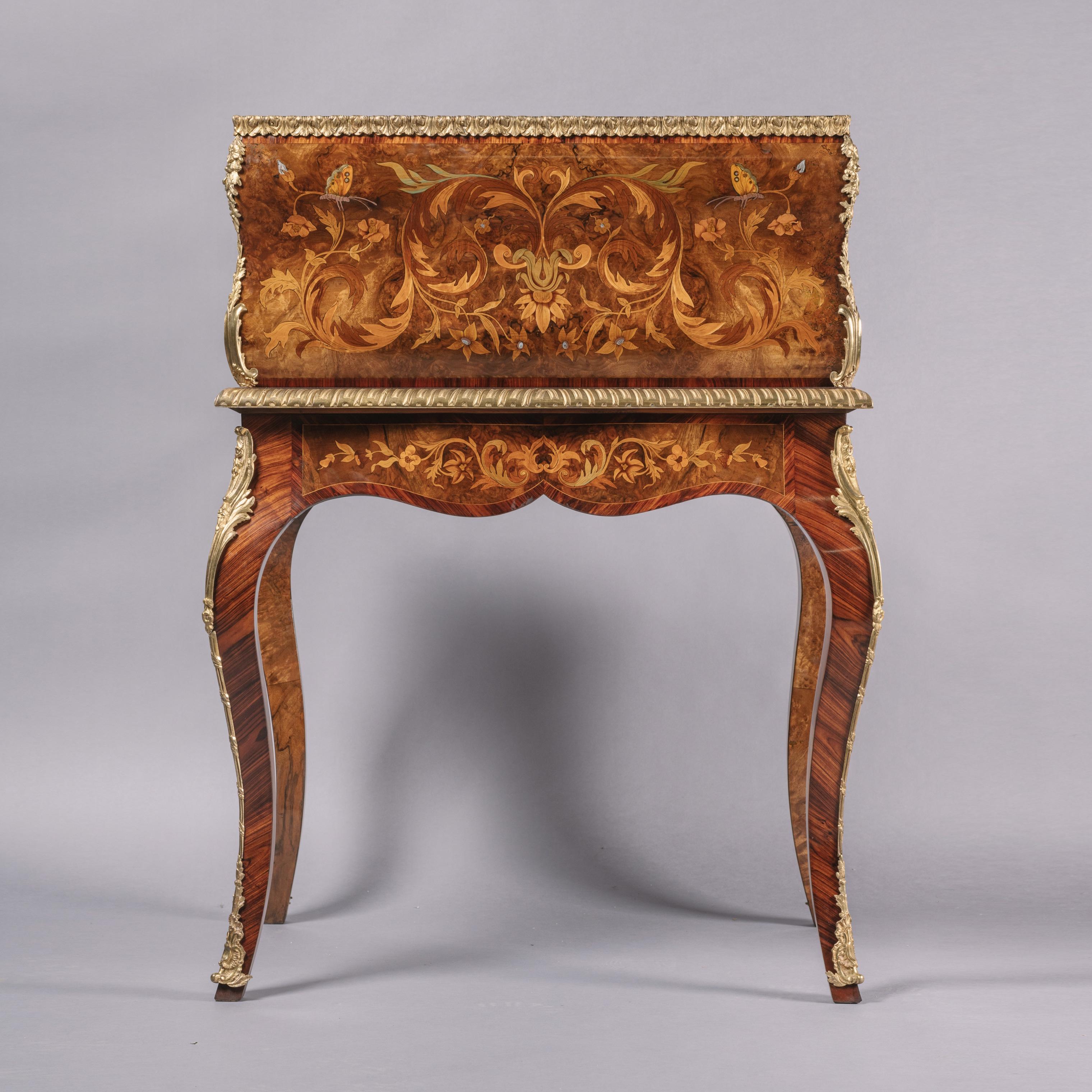 19th Century English Marquetry Inlaid Bureau De Dame For Sale