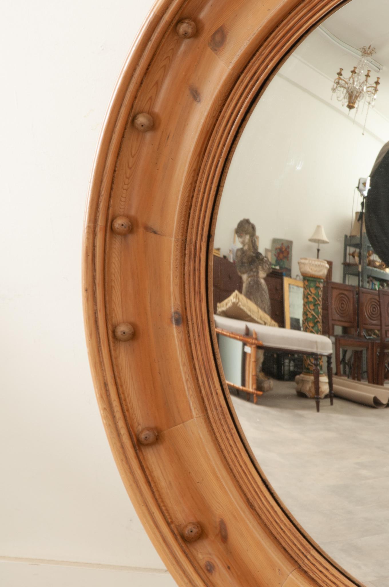 English Massive Pine Bullseye Convex Mirror In Good Condition In Baton Rouge, LA