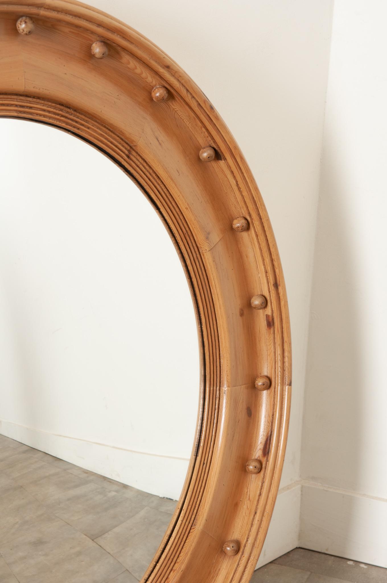 19th Century English Massive Pine Bullseye Convex Mirror