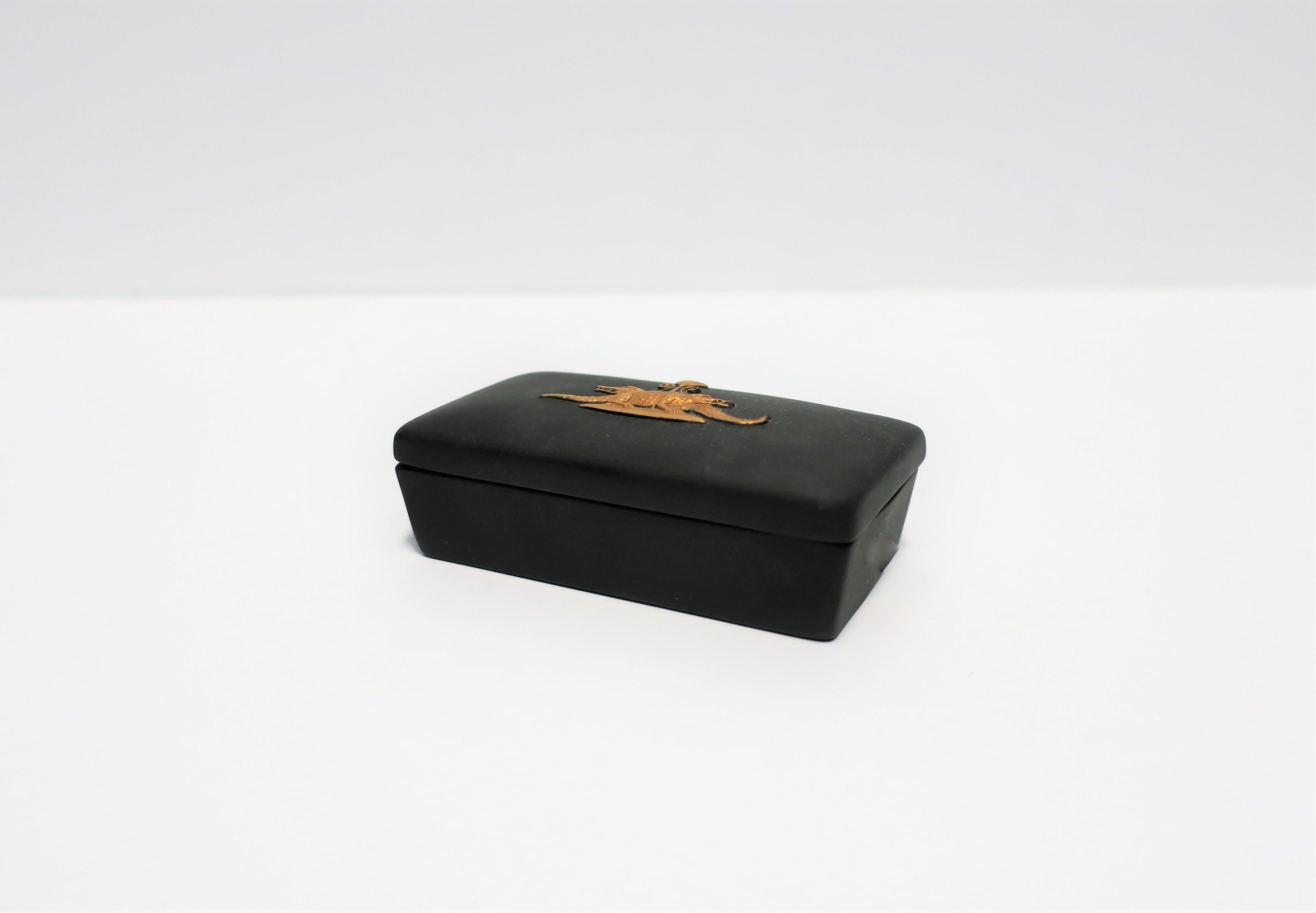 20th Century English Wedgwood Matte Black Basalt and Gold Raised Relief Box