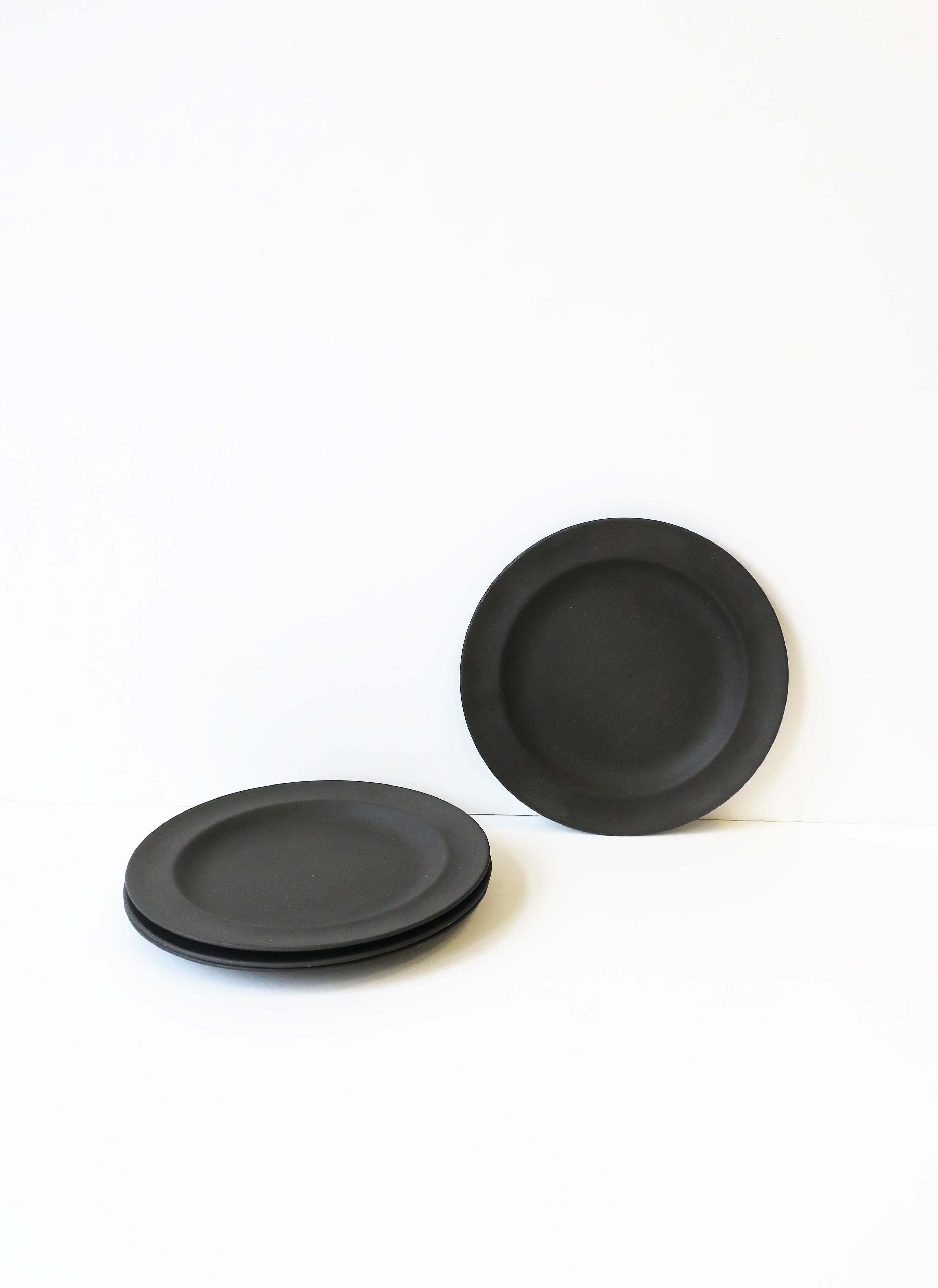 Unglazed Wedgwood English Matte Black Basalt Plates, Set of 4