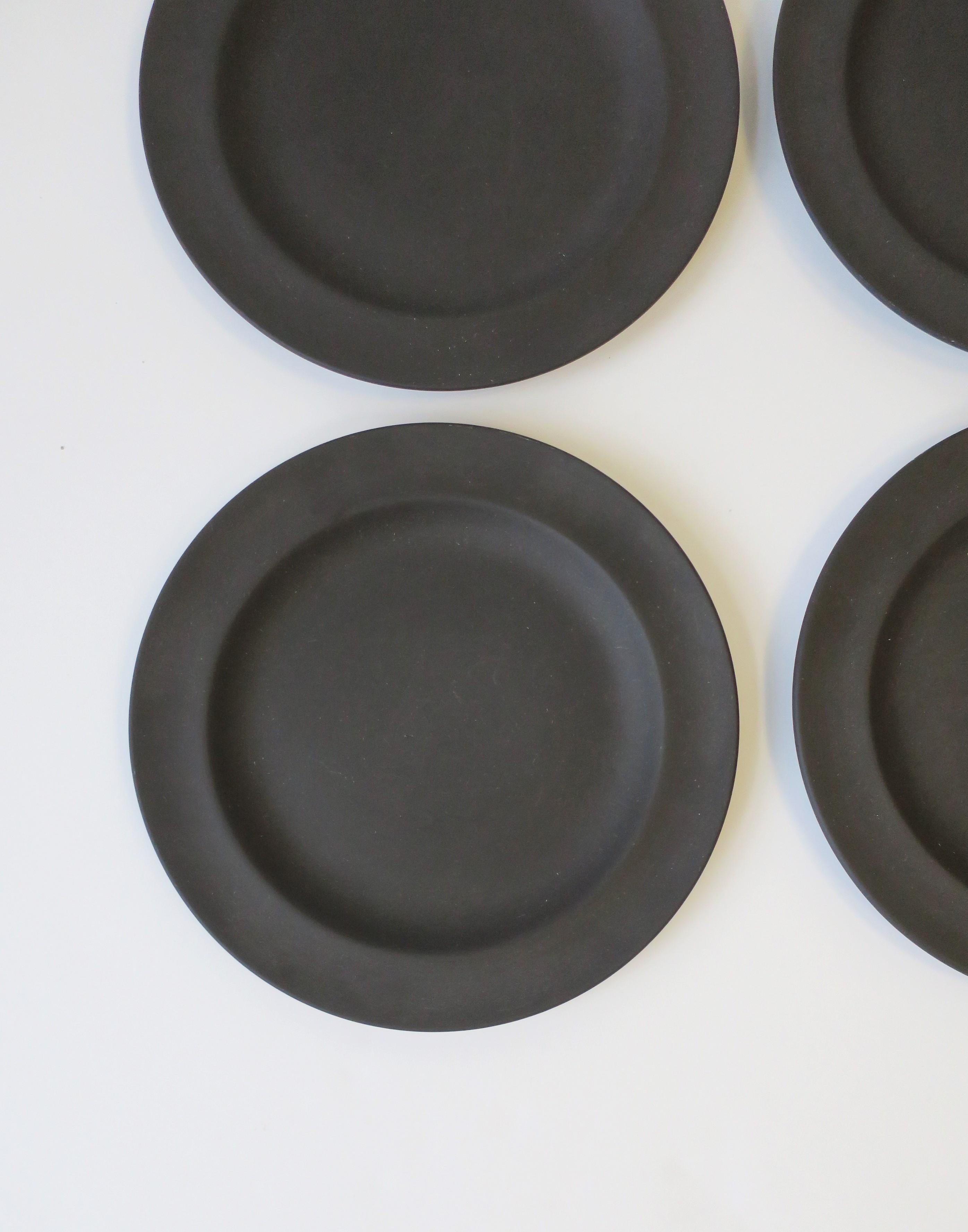 Late 20th Century Wedgwood English Matte Black Basalt Plates, Set of 4