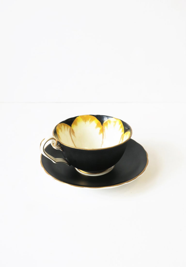 English Matte Black Porcelain Coffee or Tea Cup and Saucer at 1stDibs